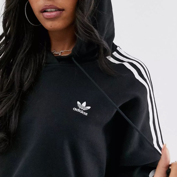 Adidas Originals Womens Cropped Hoodie {Blk/Wht} L - Picture 3 of 11